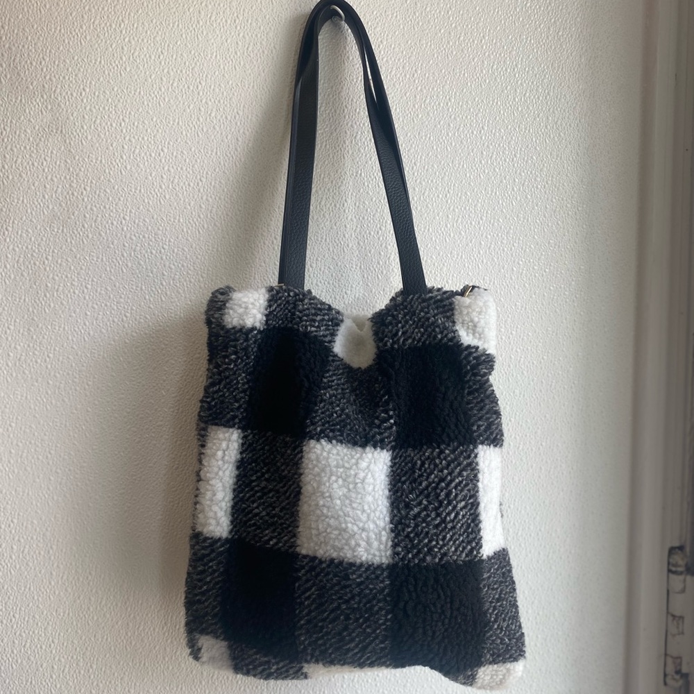 Fuzzy Buffalo Plaid Tote